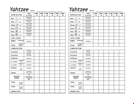 printable yahtzee score sheets - track your scores efficiently in total 6 rounds template