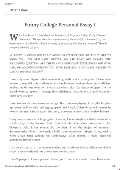 funny college personal essay template