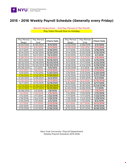 weekly payroll schedule template template