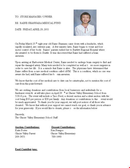 donate to raine glacier medical valley - request letter for contributions template