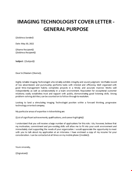 imaging technologist cover letter template