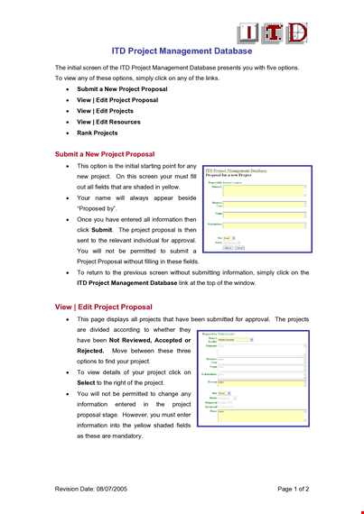 project management database: streamline your itd projects and proposals template