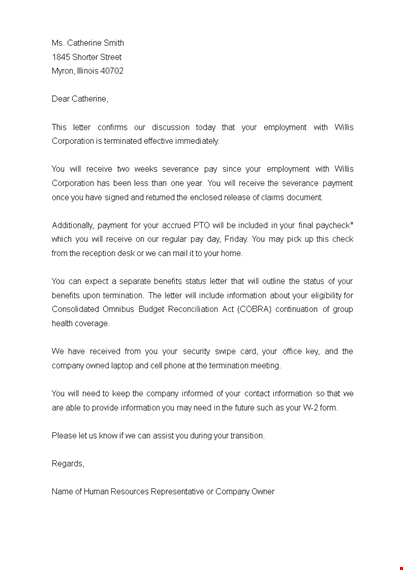effective termination letter template for your company | receive crucial information template