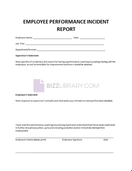 employee performance incident report template