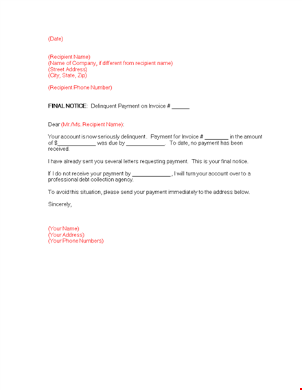 effective collection letter template for prompt payment template