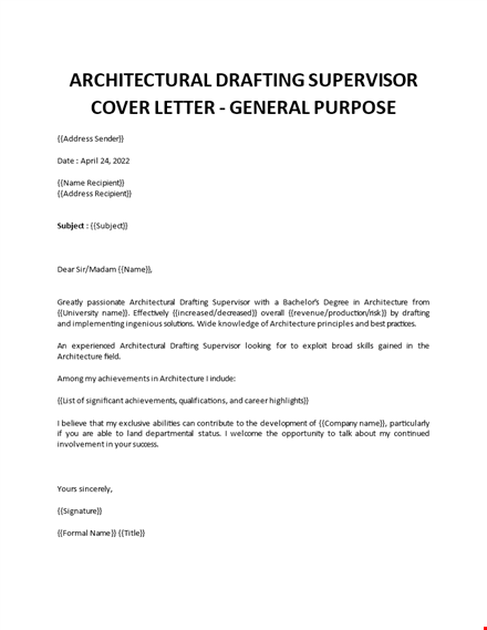 architectural drafting supervisor cover letter template