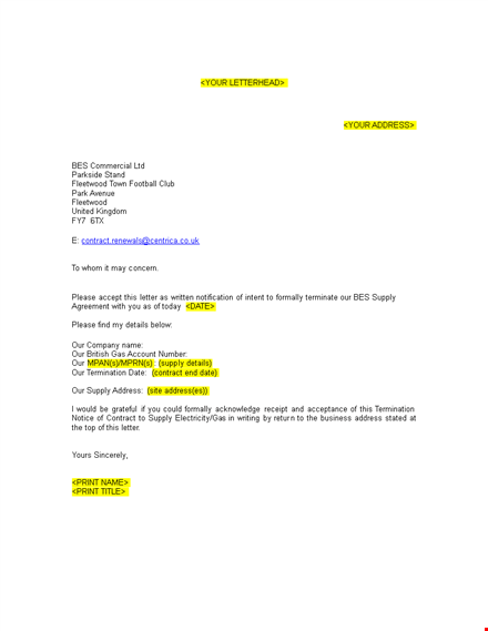 contract termination letter doc template