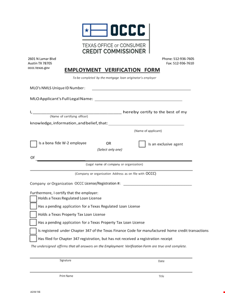 employment verification form template template