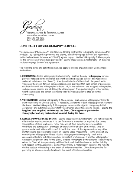 freelance videographer contract template template