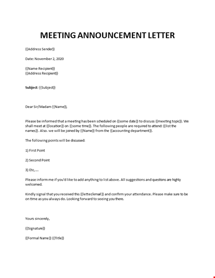 meeting announcement letter template