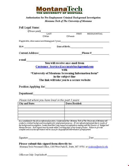 pre employment background check authorization form template