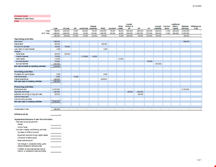 company cash flow statement template template
