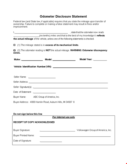 complete your vehicle sale with an odometer disclosure statement template