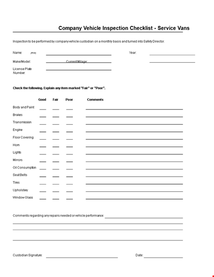 company vehicle checklist template