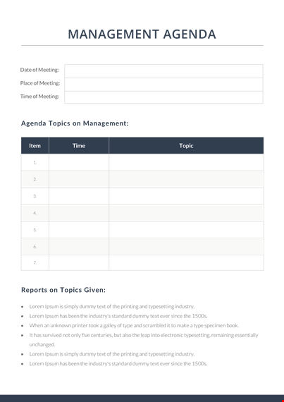 management agenda template for lorem ipsum industry template