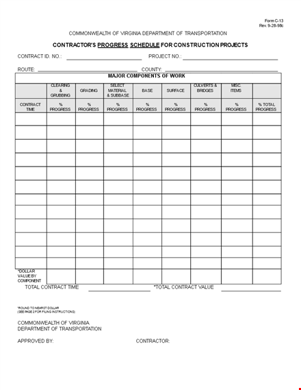 construction work schedule template - manage contracts & track progress template