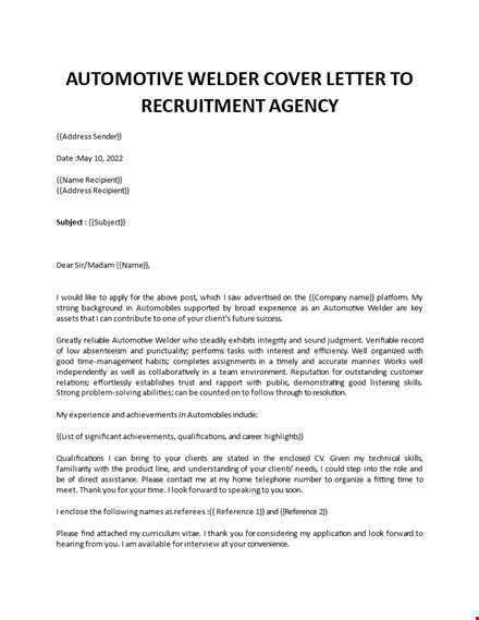 automotive welder application letter template