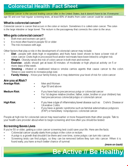 fact sheet template: preventing and understanding colon cancer and colorectal polyps template