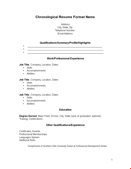 professional work experience chronological resume template