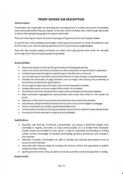 proofreader job description template