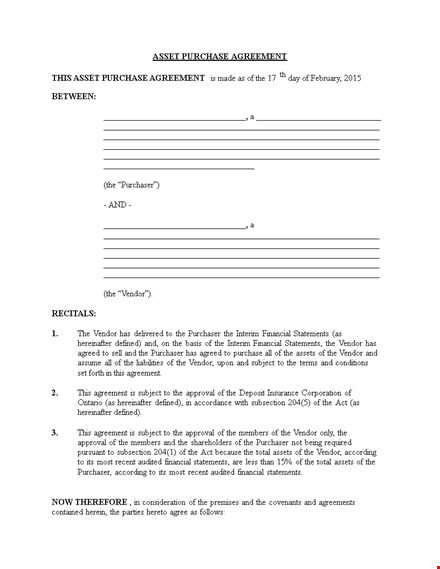 agreement template for vendor and purchaser | purchase agreement template
