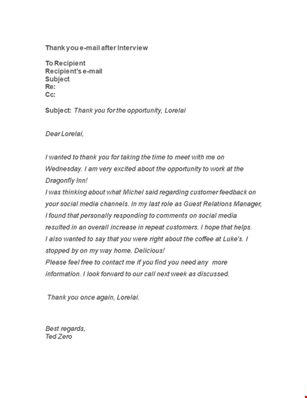 thank you email after interview template - subject: thank you for interview, lorelai template