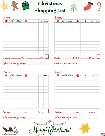 printable christmas shopping list template