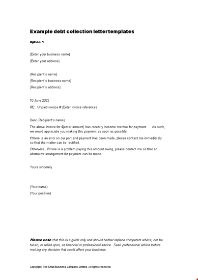 debt collection letter template template