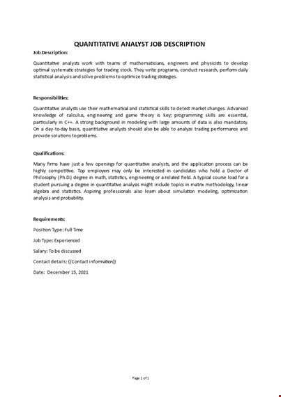 quantitative analyst job description template