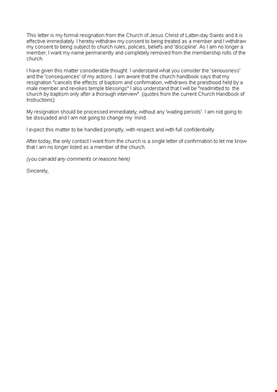 simple membership resignation letter template