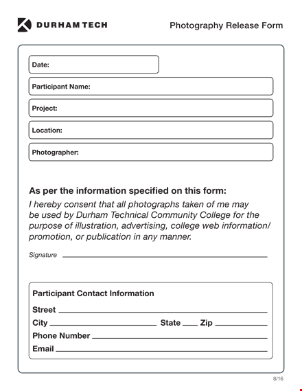 sign the photo release form for college photography: protect your information as a participant template