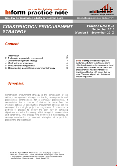 construction procurement strategy template template