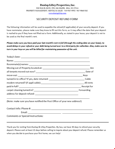 security deposit return letter - request your deposit refund easily template