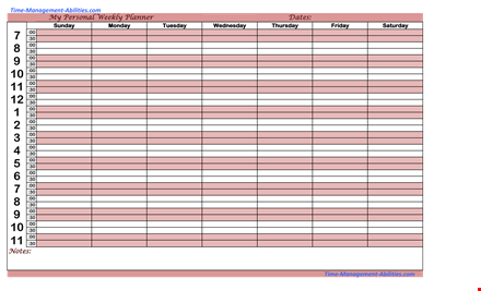 printable personal weekly planner template