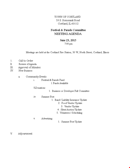 festival committee agenda example template