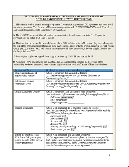 programme article amendment - ensure contract compliance template