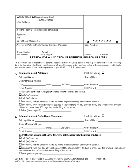 petition template for child court cases - petitioner assistance template