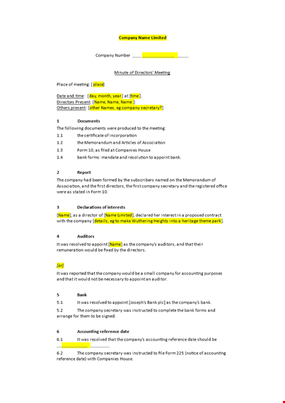 efficient meeting minutes template for companies template