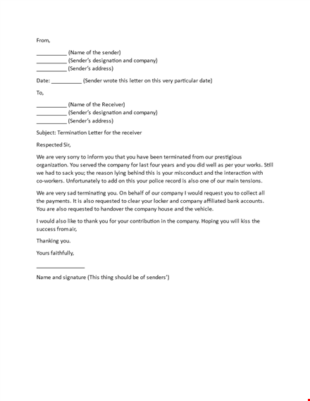effective termination letter template for your company | sender template