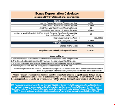 bonus depreciation calculator template