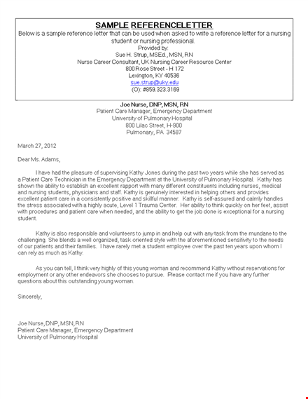 reference letter for nursing student template