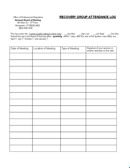 group attendance log template template