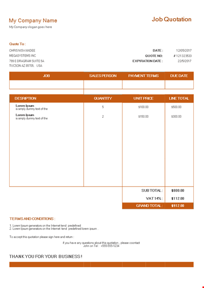 job quotation template - create professional quotes | total calculation | lorem ipsum template