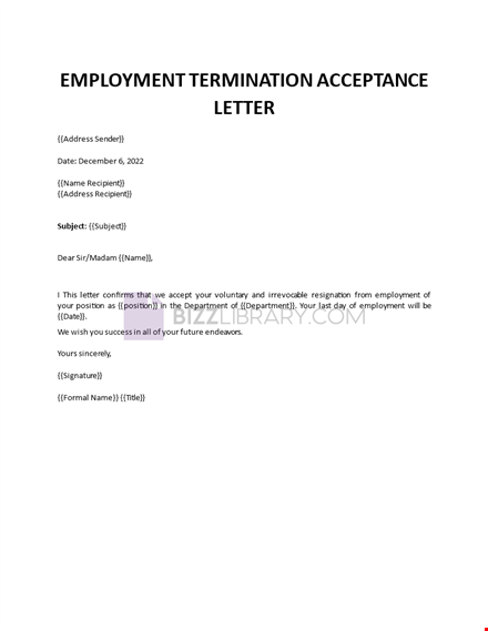 employment termination acceptance letter template