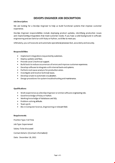 devops engineer job description template