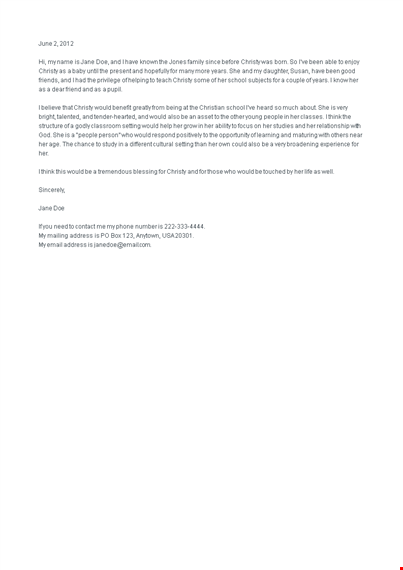 sample recommendation letter for student from friend template