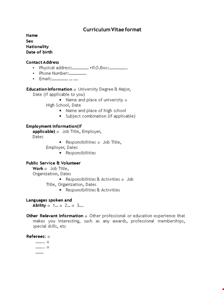 resume cv format pdf template