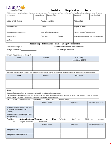 position requisition form template template