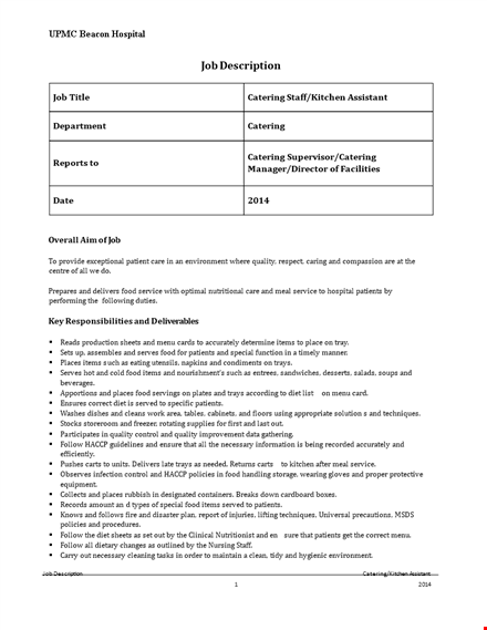 catering staff job description template