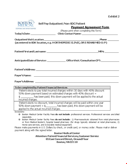 payment agreement template for services in boston - patient charges template